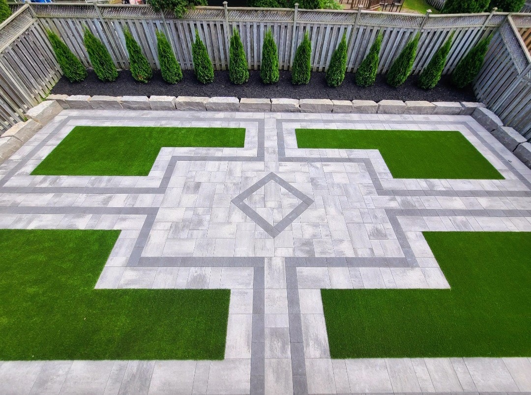 Interlocking stone patio and outdoor living space